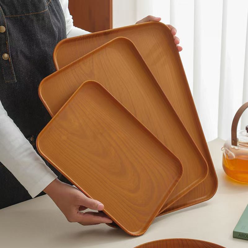 Поднос с имитацией древесной текстуры, прямоугольный, пластиковый, для чая, обеда, хранения чашек, поднос для кофе и хлеба