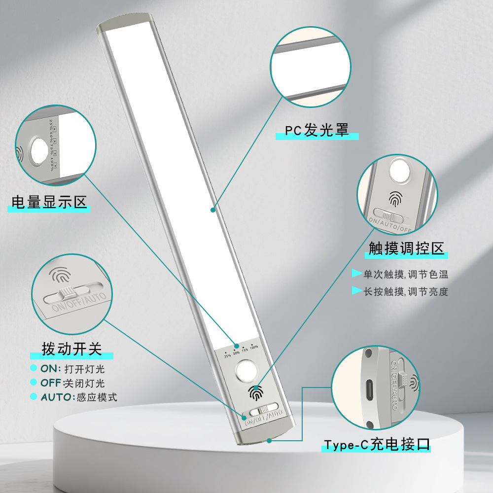 Amazon Smart Human Body Sensor Led Rechargeable Magnetic Light Strip Ultra-Thin Wiring-Free Cabinet Wardrobe Strip Light Strip