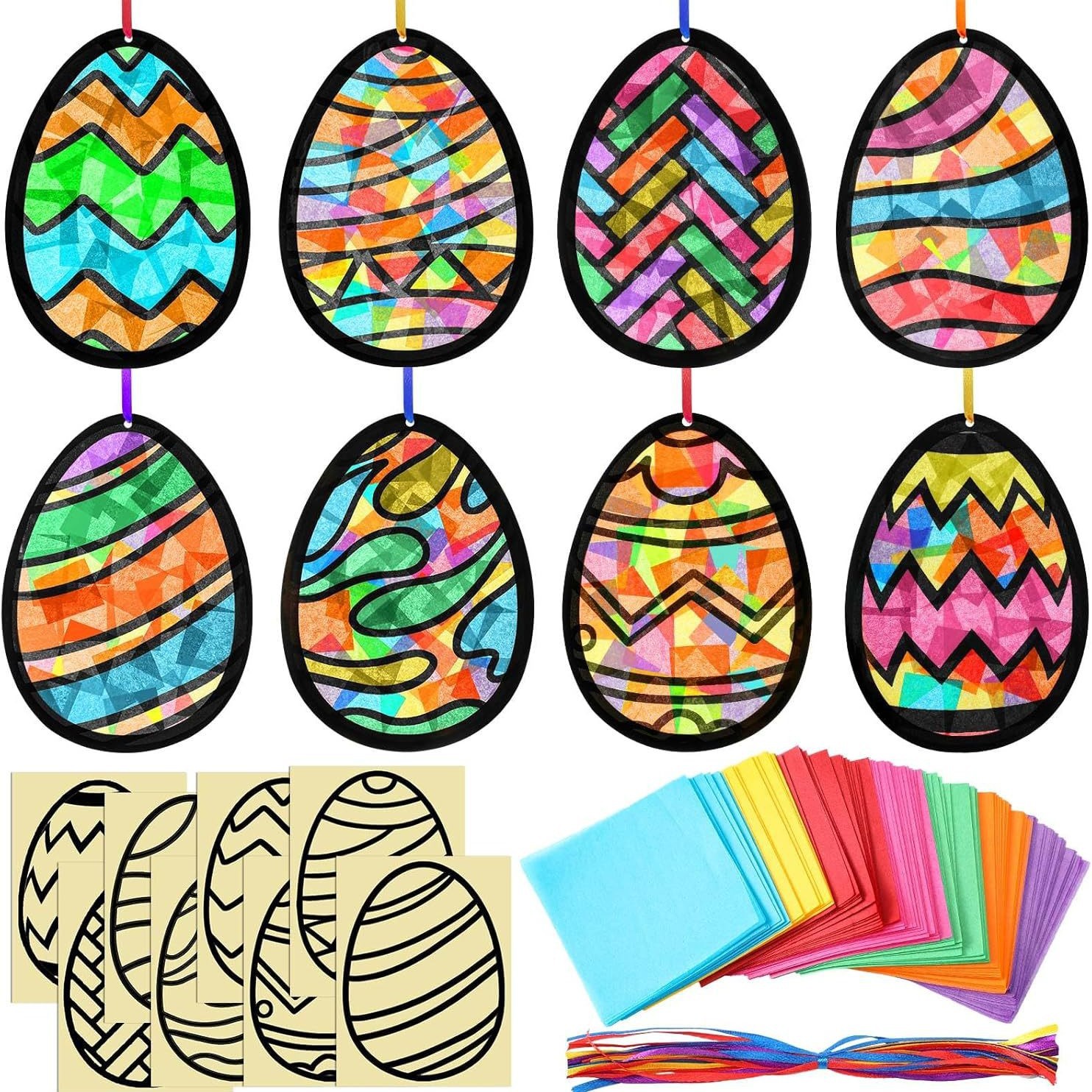 Набор для ручной работы 32 шт. пасхальных яиц, солнечные ловцы из бумаги с эффектом витража