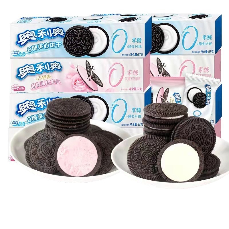 Oreo sugar-free zero sugar sandwich biscuits 97g Qiao light crisp slices sandwich flower ripple rose flavor leisure food