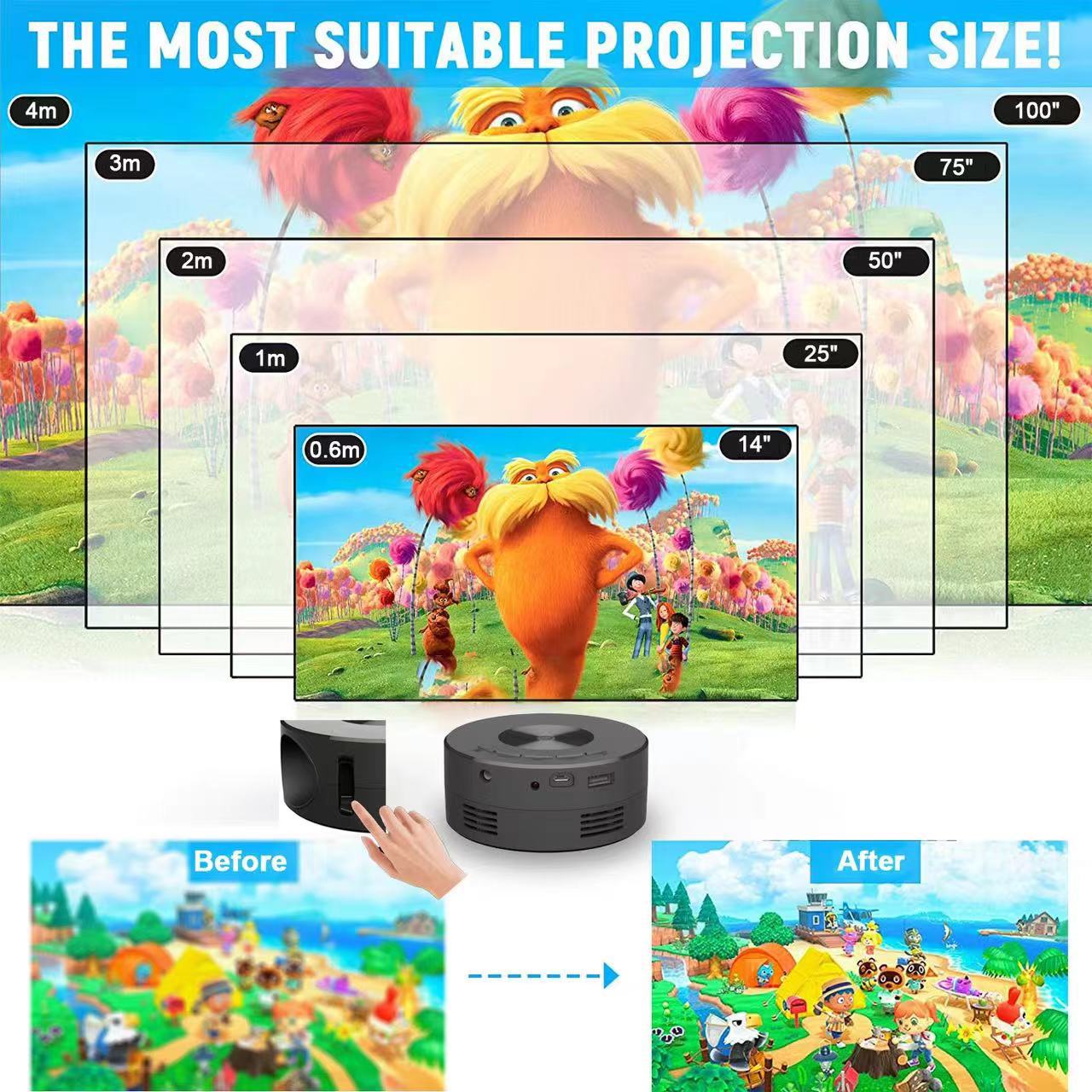 Cross-border foreign trade YT200 home projector miniature portable mini portable small children's mobile phone projection screen