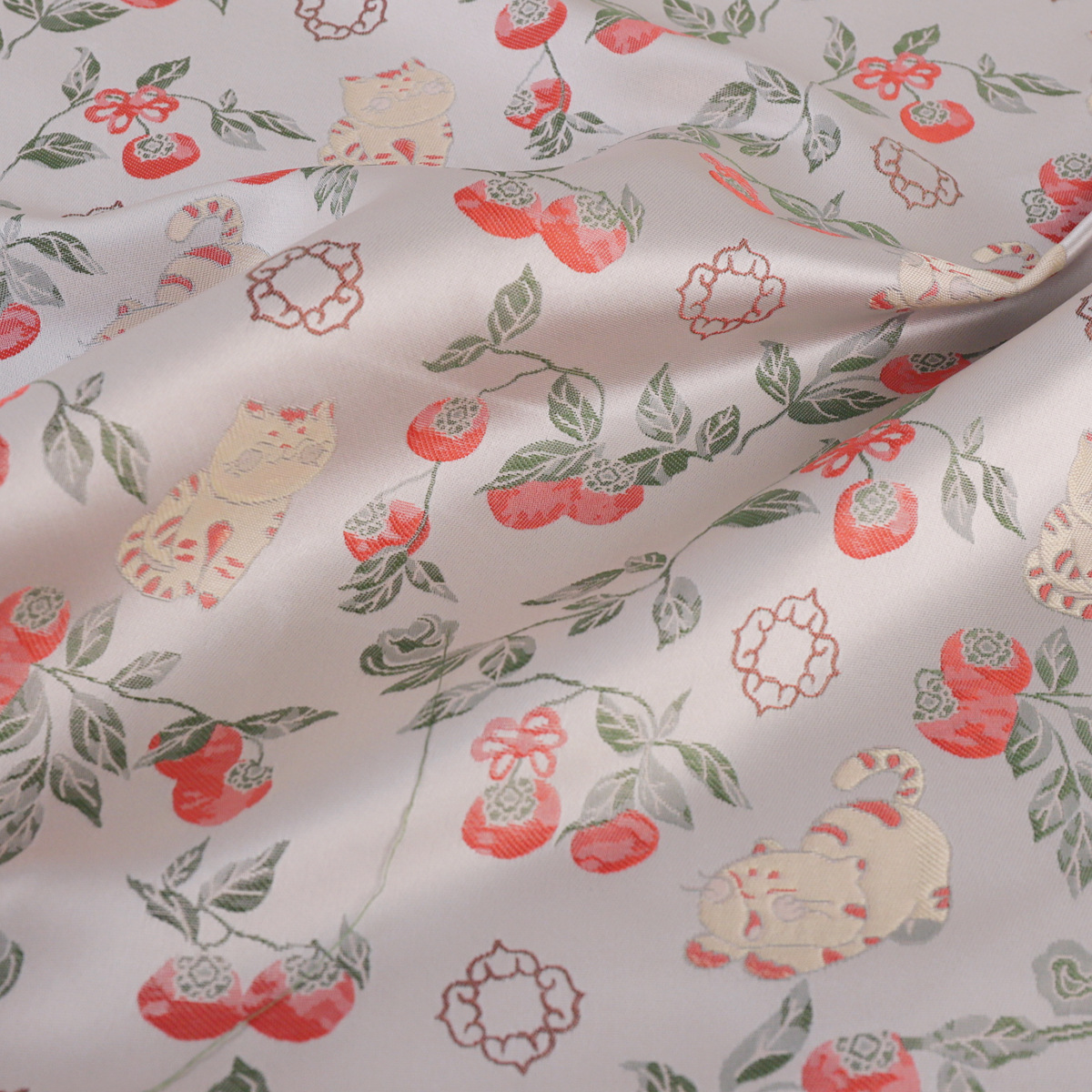 "FS233 Persimmon Ruyi Cat" New Chinese Jacquard Imitation Song Brocade Fabric New Chinese Jacket Brocade Clothing