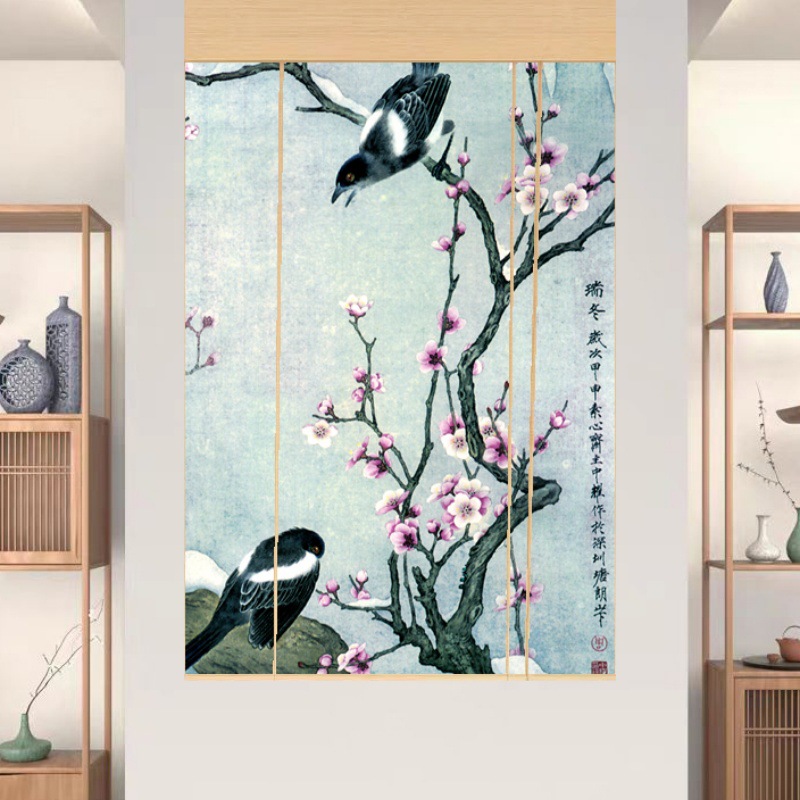 Бамбуковая штора в китайском стиле с цветами и птицами для чайной и гостиной, перегородочная штора в китайском стиле, печатная штора для учебной комнаты