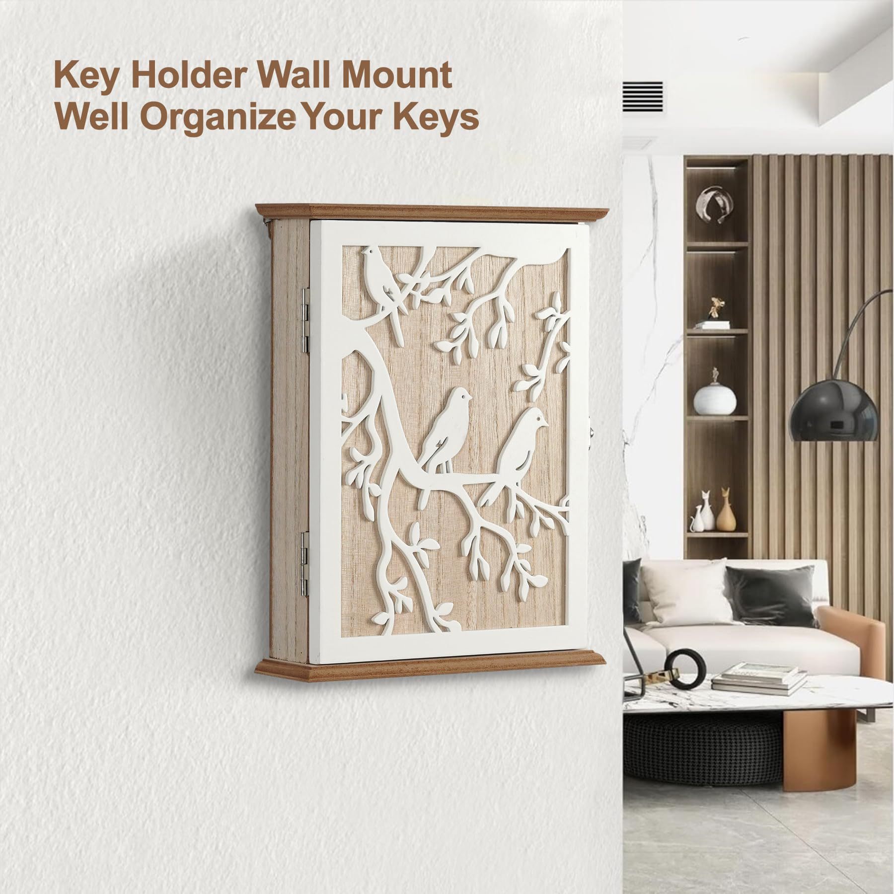 White Bird Wooden Key Storage Box Cute Decorative Room Home Accessories Wall Mounted Car Key Hanger