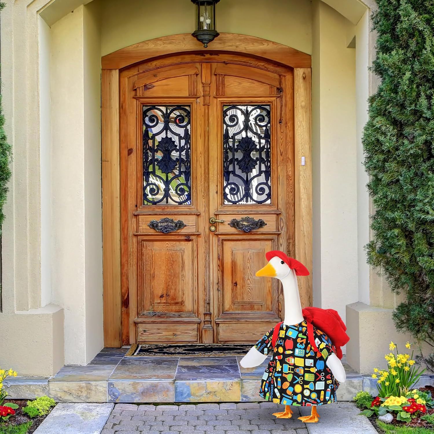 Back to School Porch Goose Set Suitable for 23inch Plastic Statue Lawn Porch Goose Clothes with School Bag