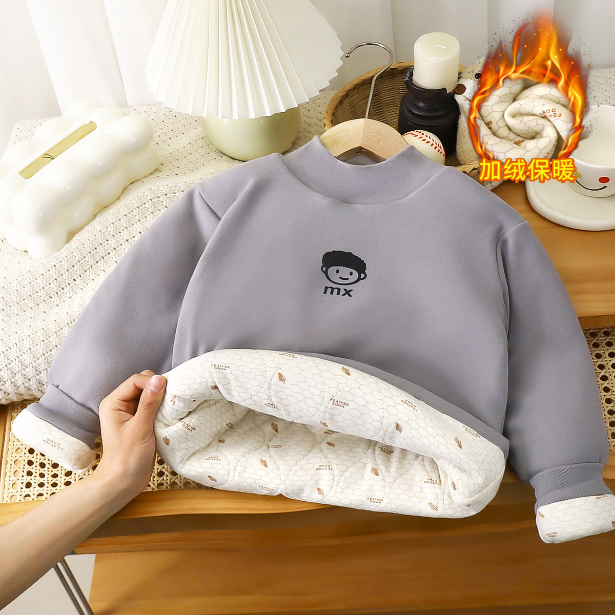 Children's Sweatshirt 2025 Autumn and Winter Fleece-Lined Thickened Children's Cotton Clothing Boys and Girls Cartoon Tops Small and Medium-Sized Children's Thermal Underwear