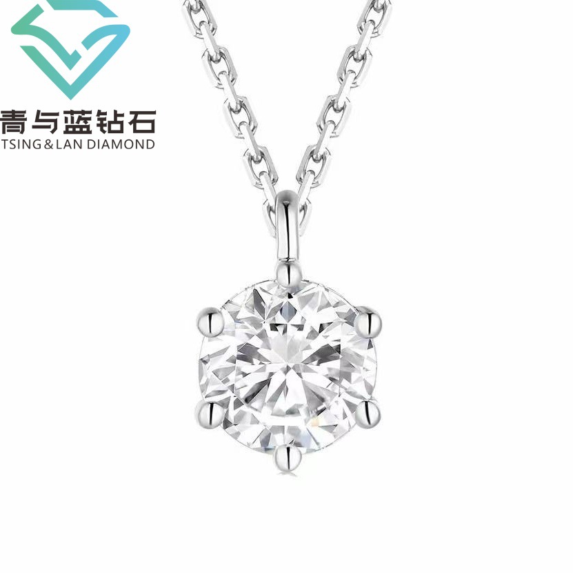 Классическое колье из платины с культивированным бриллиантом, кулон на шесть зажимов, цепочка на ключице, синтетический алмаз, готовый товар