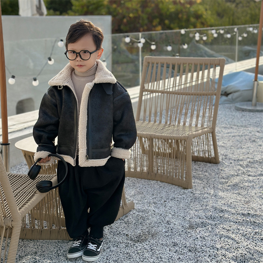 "Parent-child" children's winter fleece-lined padded fur new gilded suede warm coat