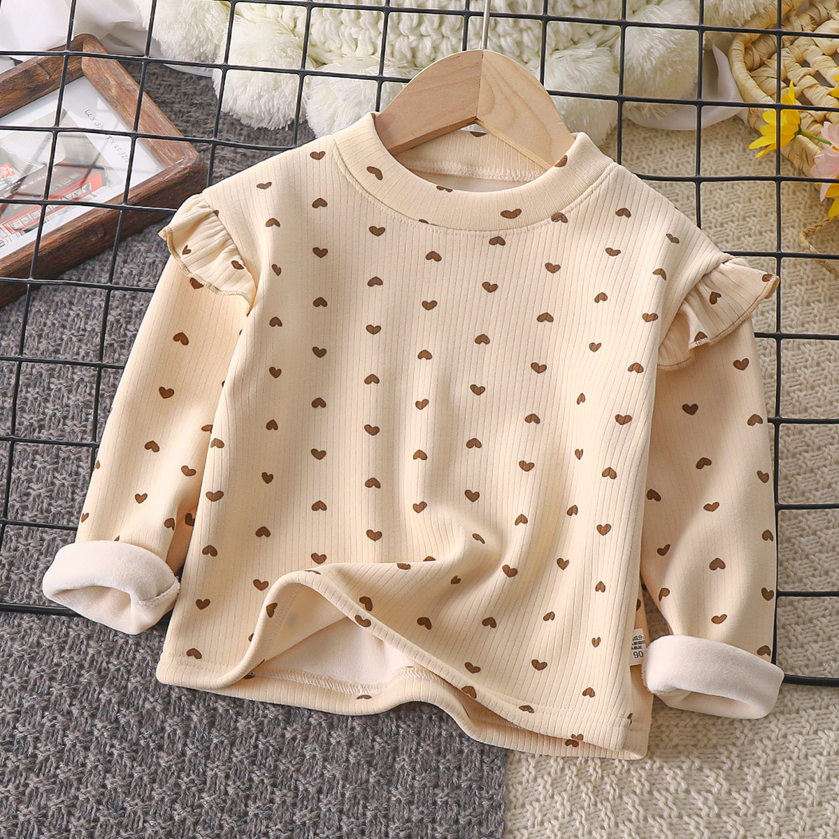 Girls Autum and Winter Floral Bottoming Shirt Girls Flying Sleeve Autum T-Shirt Little Girl Versatile Popular Flying Sleeve Bottoming Shirt