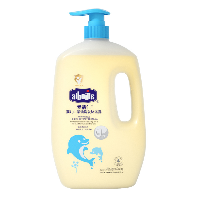 Aibeijia 1L large bottle of camellia oil children's washing and protection products baby washing and bathing two-in-one baby shampoo and shower gel