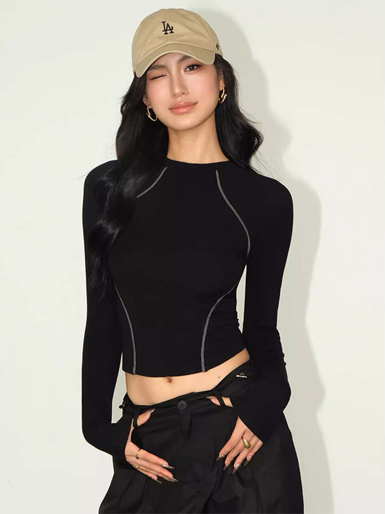 Sports Bodysuit Queen Black Tight Sports Bottoming Shirt Slim Slim Long-Sleeved Shirt Top Women's Autumn Yoga Wear