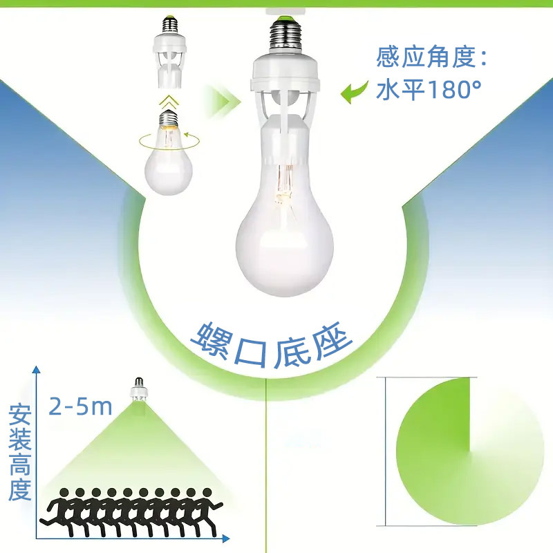 Human Body Sensor Lamp Holder Adjustable Smart Delayed Stair Aisle E27 Screw Type 86 Led Radar Infrared Lamp Holder