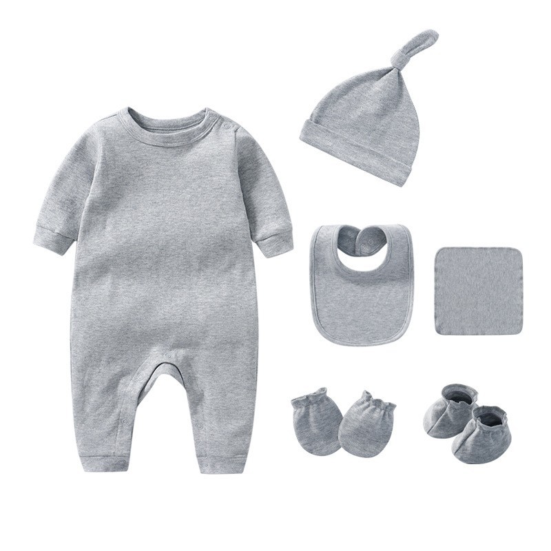 Newborn Baby Solid Color Cotton Shoulder Buckle Long-sleeved Climbing Clothing All-in-one Clothing Accessories Supplies Combination Set Infant Newborn