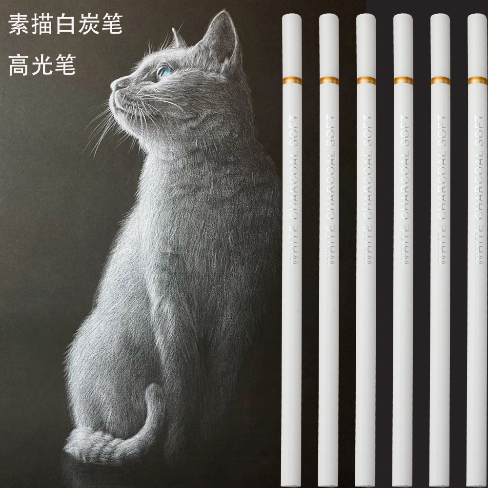 Белая угольная ручка для рисования, глянцевая ручка для студентов художественных вузов