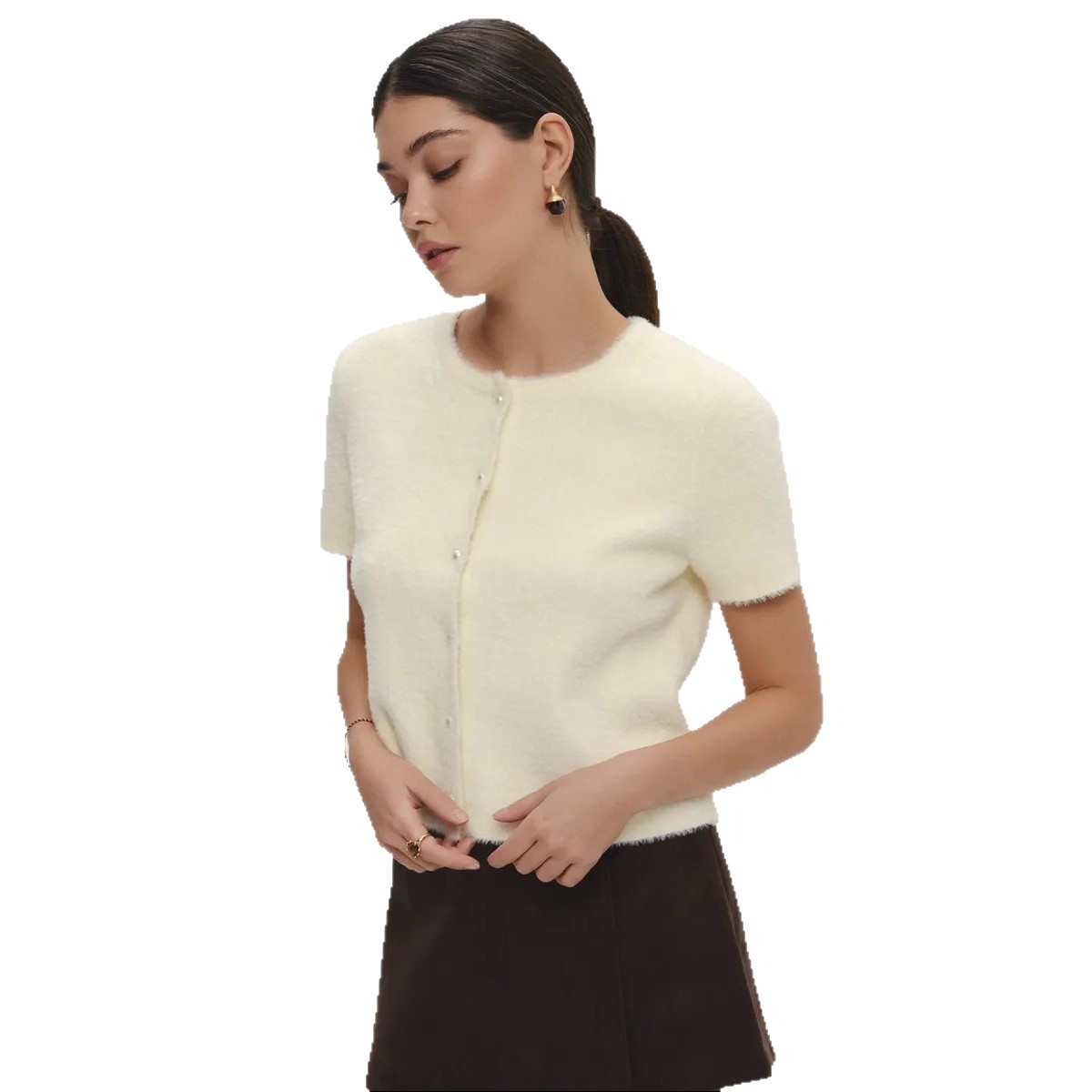 Cross-Border Short-Sleeved Imitation Mink Sweater Cardigan for Women Spring and Autumn New High-End Plush Top Solid Color Knitted Jacket