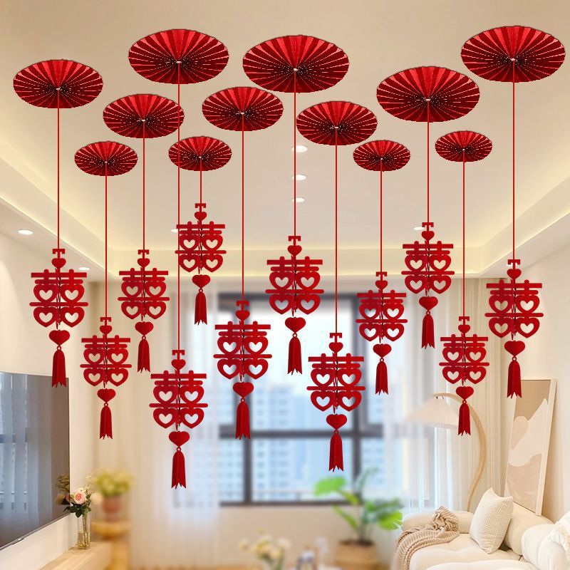 Набор декора для свадебной комнаты, украшение для гостиной, гирлянда из цветов для потолочного вентилятора, висячие свадебные принадлежности с надписью "Счастье"
