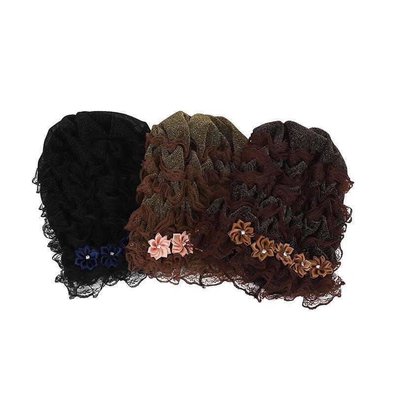 New Style Flower Lace Breathable Scarf Head-wrapping Hat Hair Cap White Hair Headwear Mother's Western Style Hair Accessories Hairdressing Hat