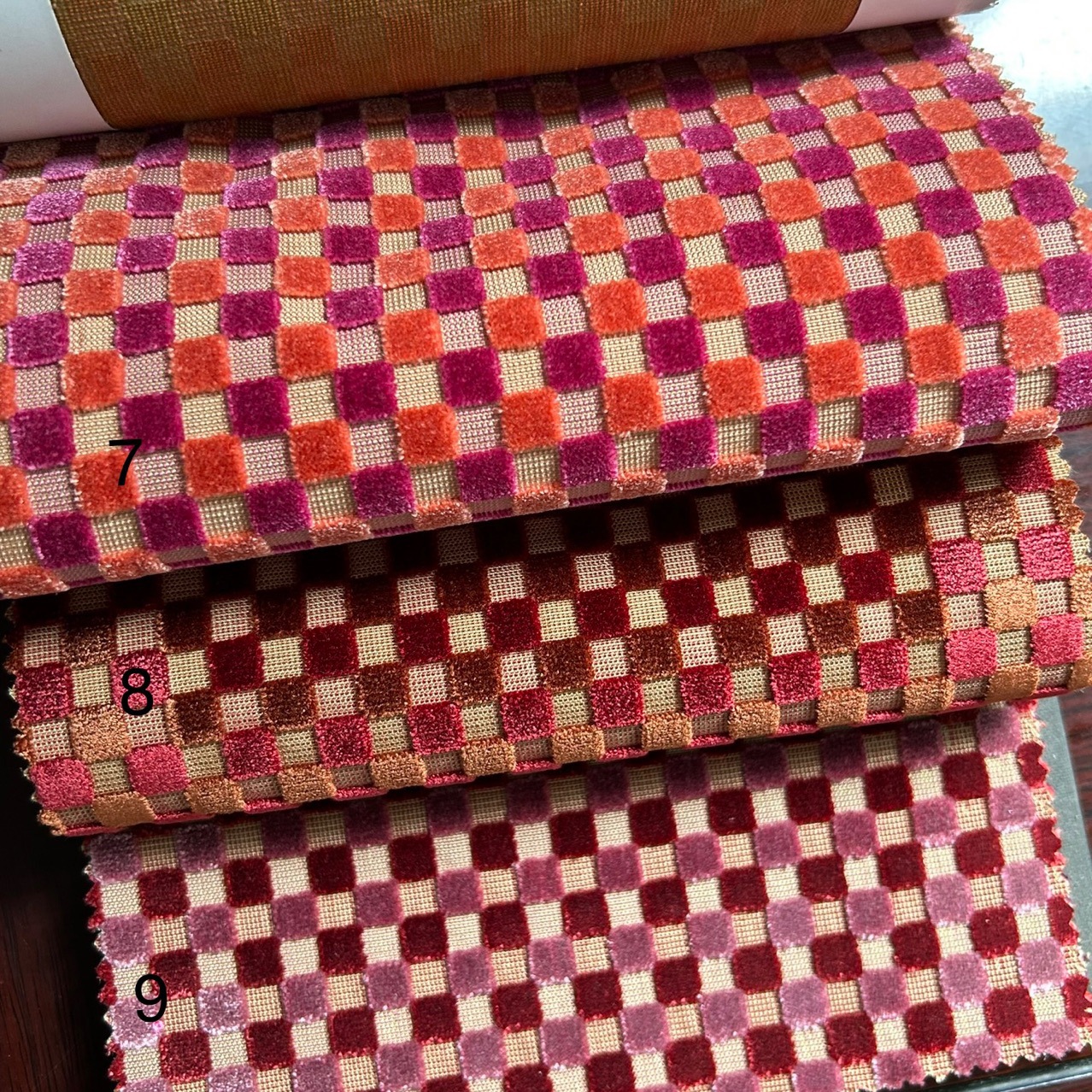 Резанный бархат, ткань с маленьким квадратным узором, цветной шахматный и карточный узор, бархатная ткань, цветная клетка