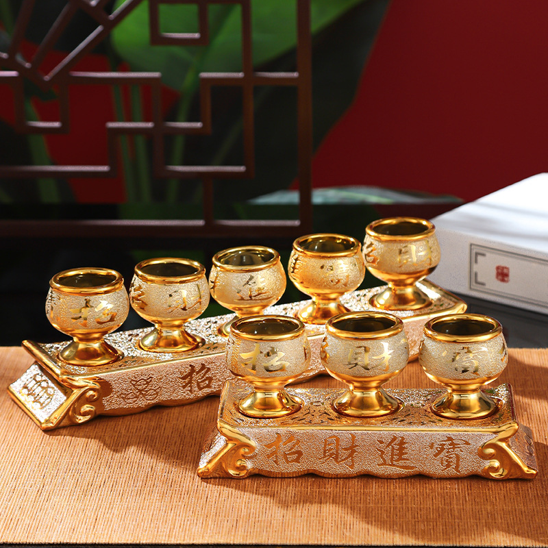 Manufacturer Wholesale Ceramic Gold Sand Fortune Water Supply Cup Household Buddha Wine Cup Buddhist Hall Ornaments Worship Guanyin God of Wealth