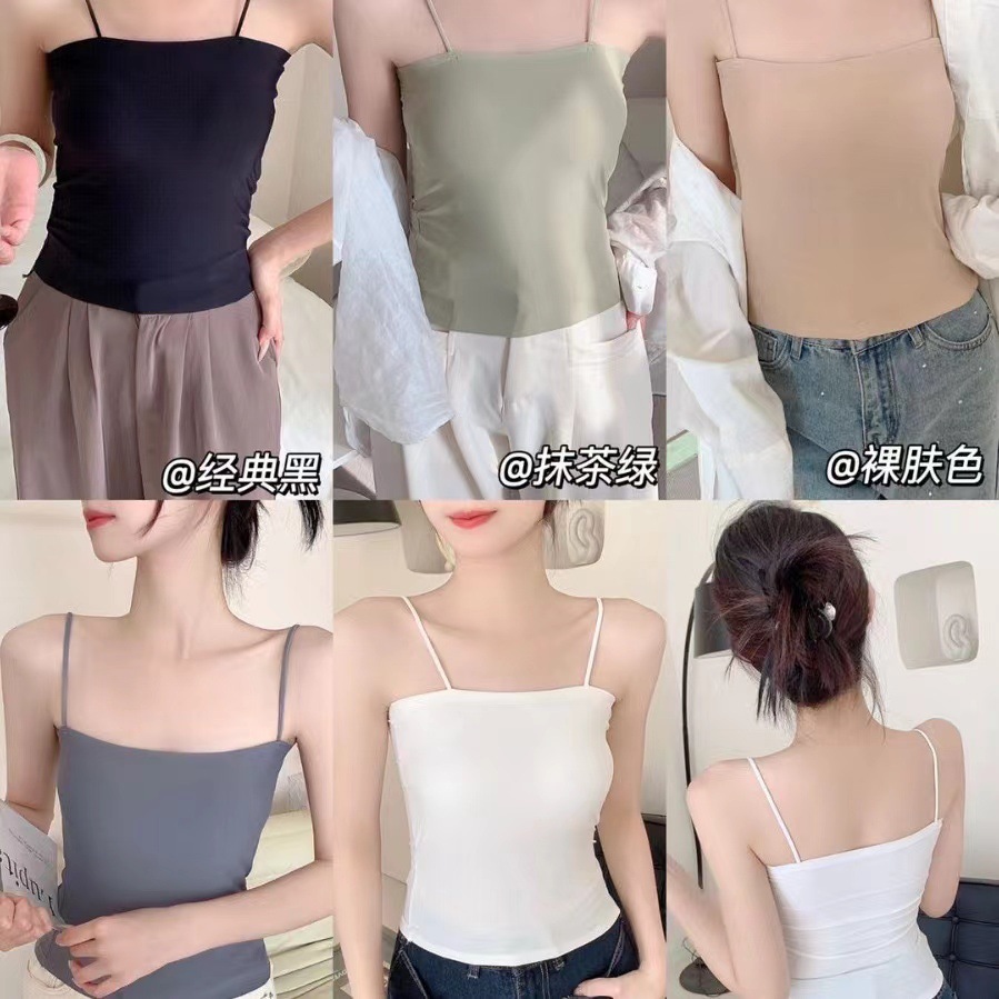 Non-marking Ice Silk Sling Solid Color Simple All-match Inner Wearing Outer Wearing Shirt Vest Backless Beautiful Back Anti-glare