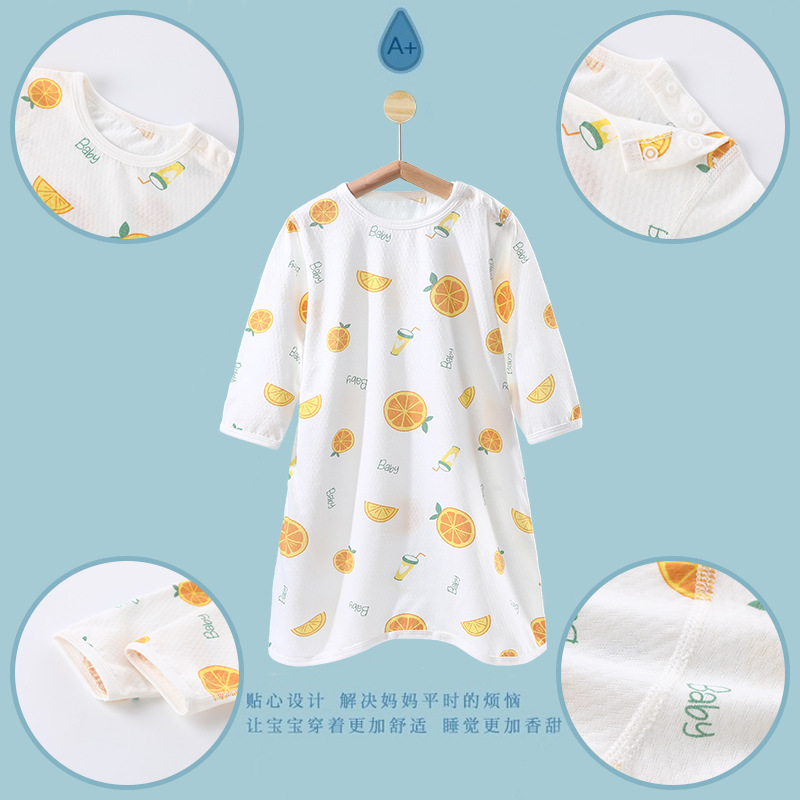 Baby nightgown anti-kick summer thin pure cotton baby pajamas newborn one-piece home wear male and female baby nightdress