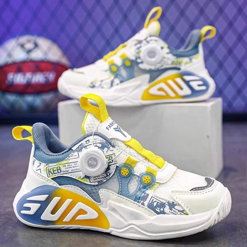 Осенние новые кроссовки с вращающейся кнопкой из ледяного шелка для мальчиков и девочек, повседневные беговые баскетбольные обувь для старших детей