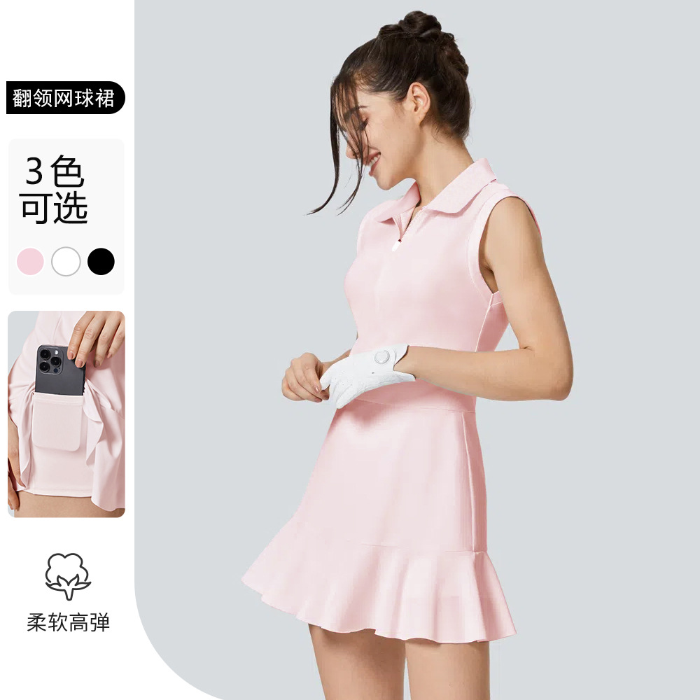 Платье для гольфа с воротником, с поясом и чашечками