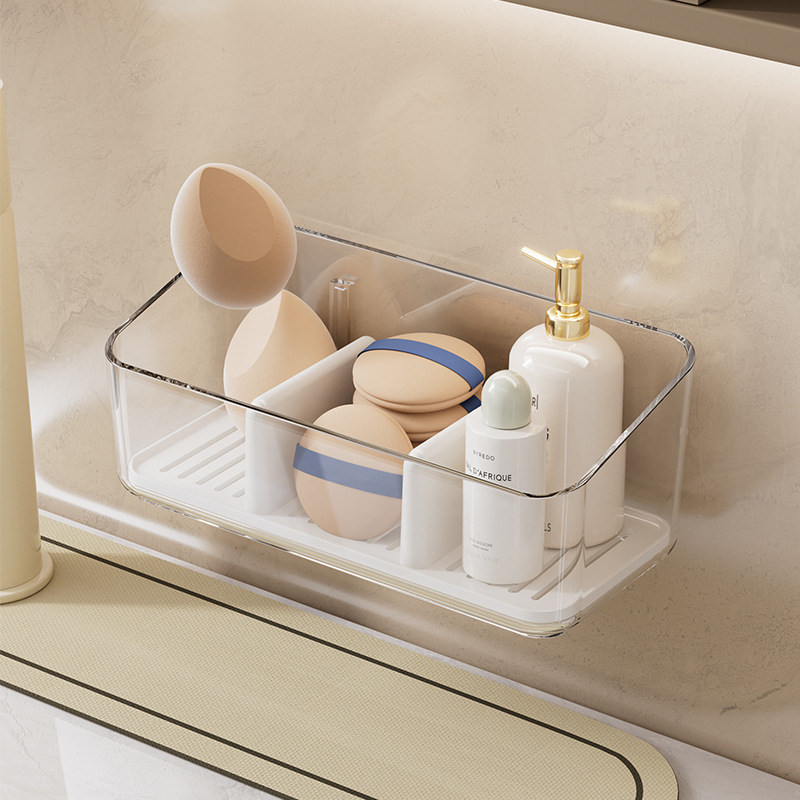 Настенная коробка для хранения без сверления, полка для ванной, туалетная мойка, косметическая коробка для хранения, прозрачная