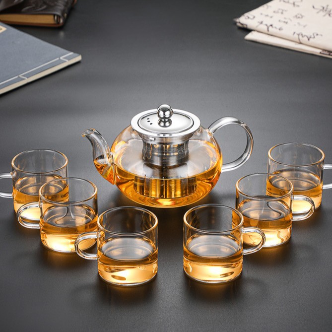 Round Steel Tea Pot for Home Daily Tea Making Utensils Tea Water Separator High Borosilicate Glass Heat-Resistant Tea Pot