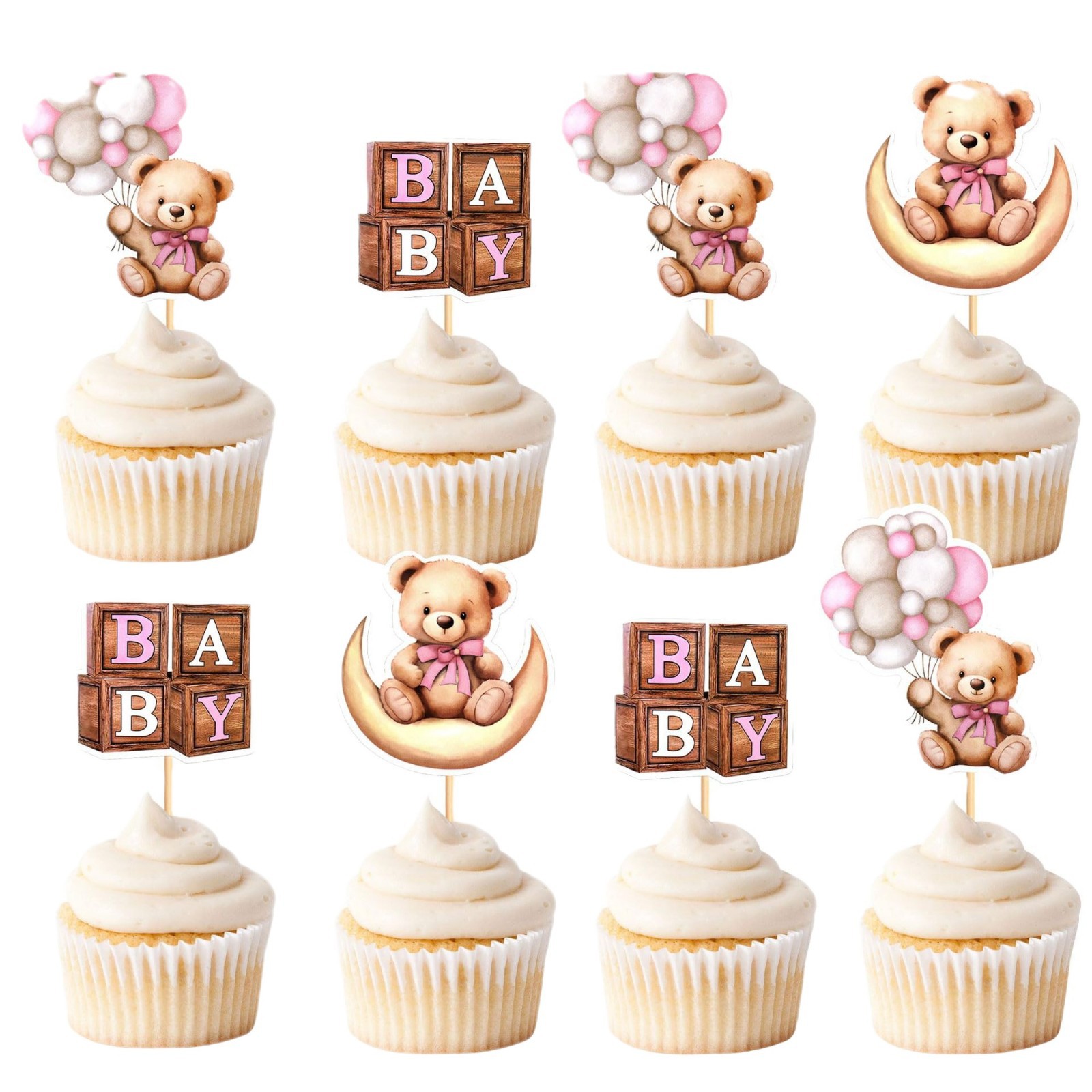Children's Blue Moon Bear Cupcake Card Baby's Birthday Party Decoration Selection Dessert Cute Plug-in
