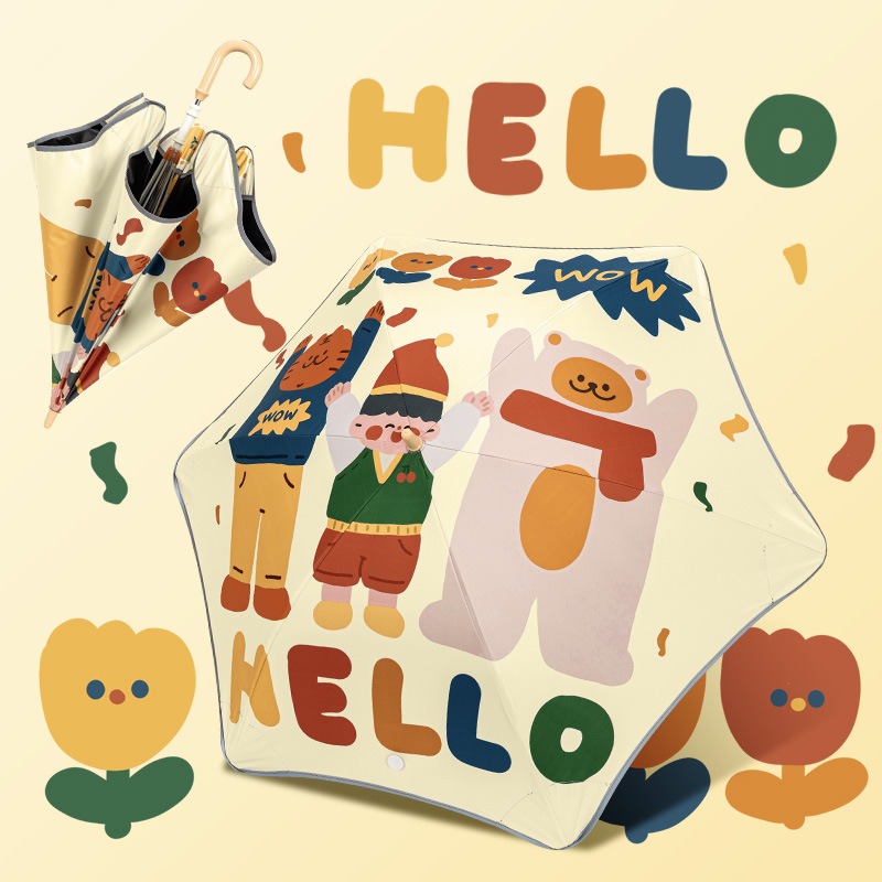 Безопасный округлый зонт для детей девочек и мальчиков начальной школы с прямой и изогнутой ручкой для солнечной погоды, зонт с двойным назначением