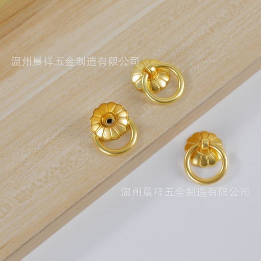 Single-Hole Lotus Plate Antique Ring Handle Lid Handle Retro Chinese Wardrobe Cabinet Drawer Handle Copper Accessories