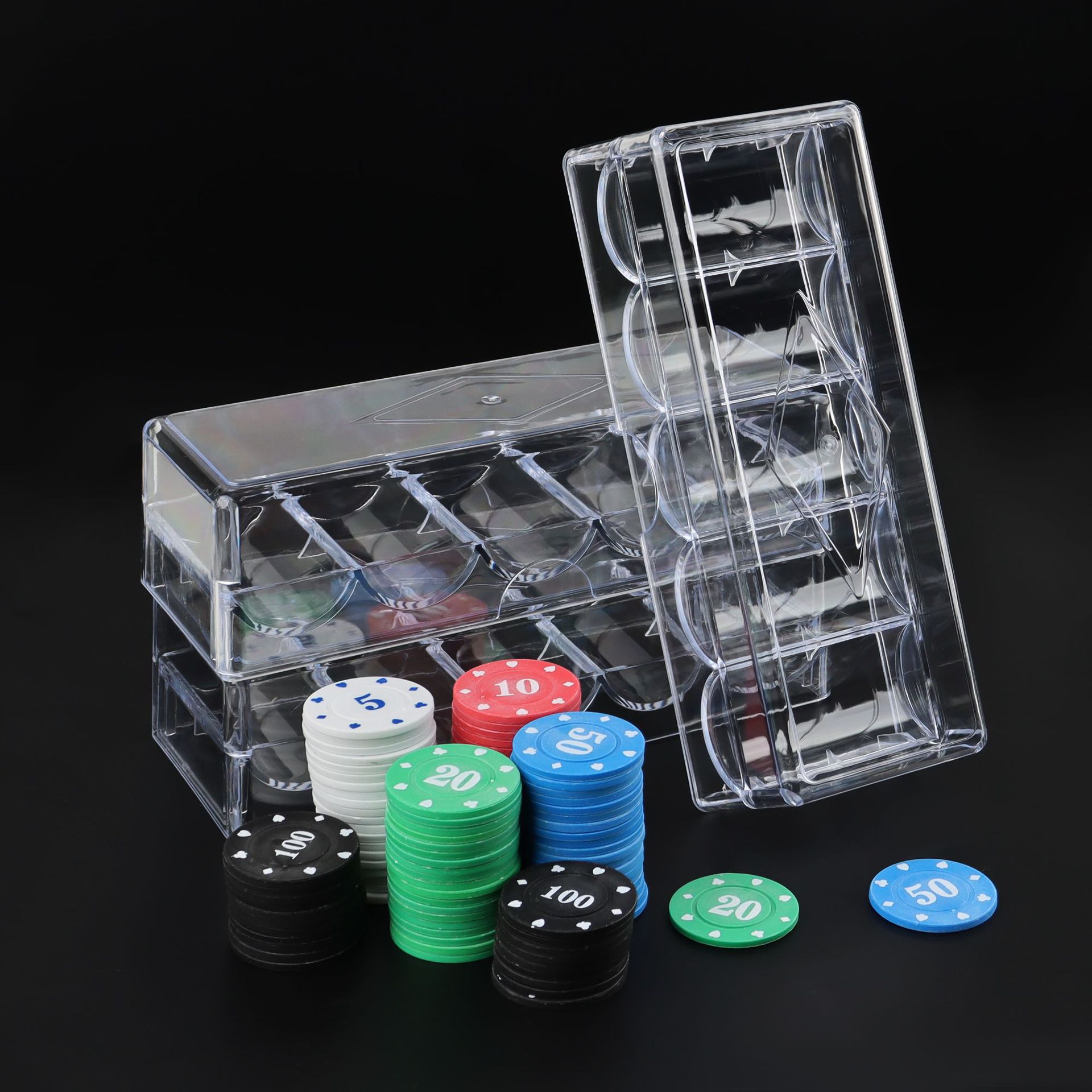 Can hold 100 chip box Texas Hold'em transparent card plate chip rack integral coin storage box