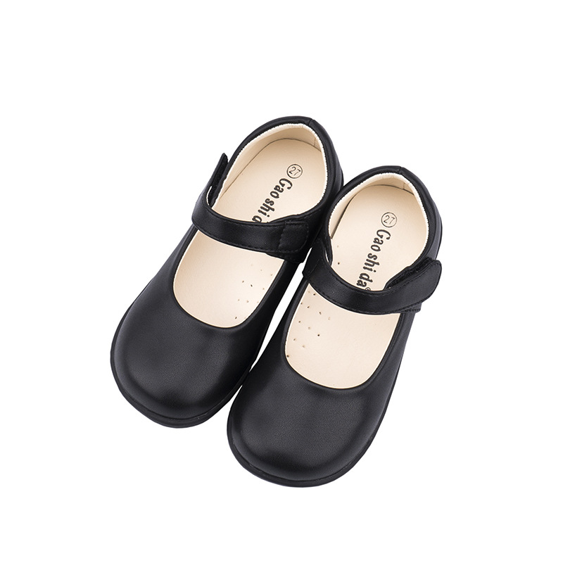 Girls Black Student Leather Shoes Mute Top School Shoes Performance Shoes Matte Casual Soft-soled Princess Shoes Handmade for Middle School Children