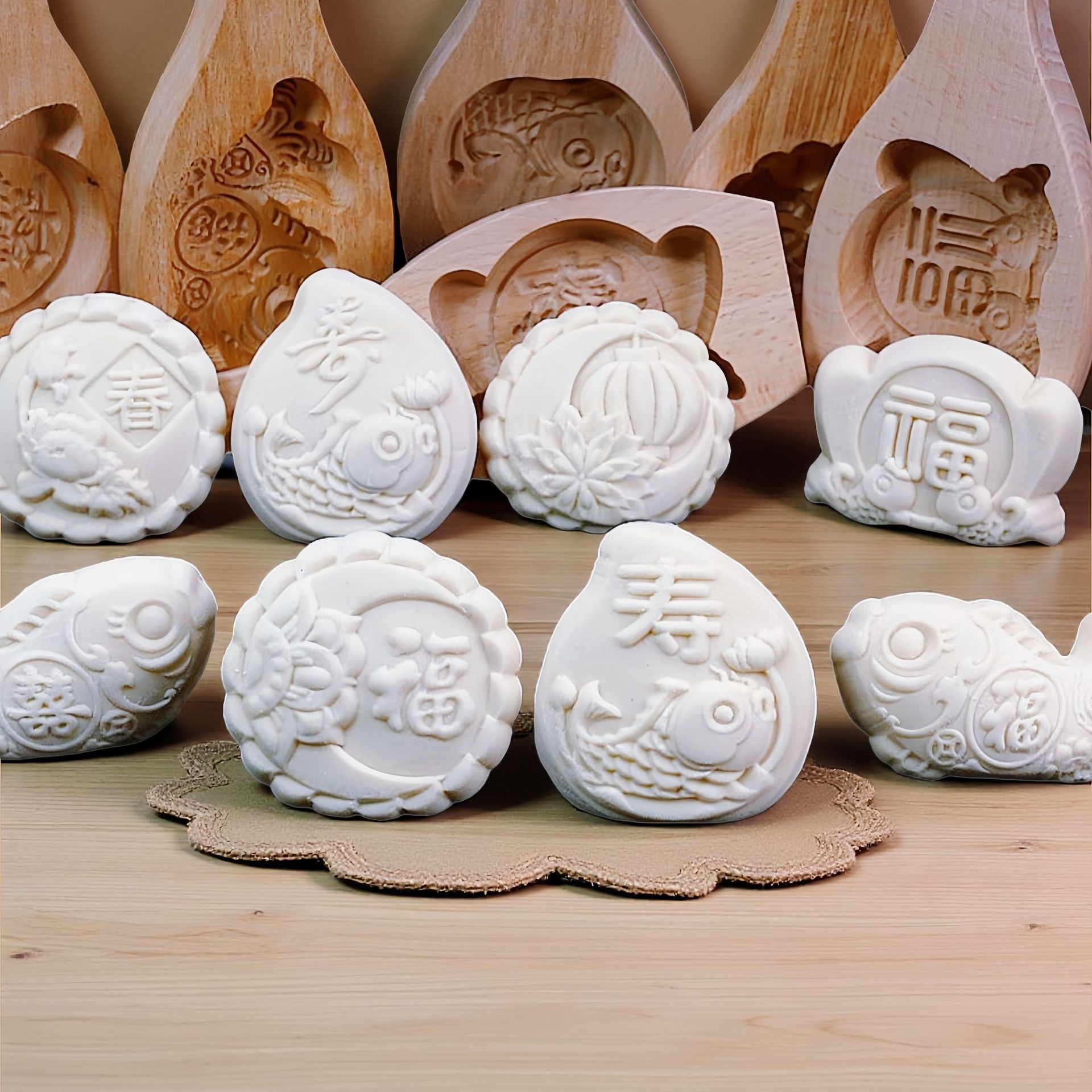 Форма для парового хлеба из дерева с узором Фу Сяосяо, инструмент для цветочного пирога, большой деревянный картон для парового хлеба и лунного пирога