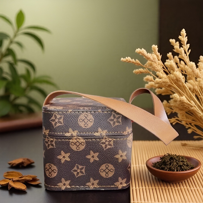 Косметичка с керамическим чайным набором, портативная сумка для путешествий, ударопрочный чайник, четыре чашки, две чашки, сумка, кожаная сумка с логотипом