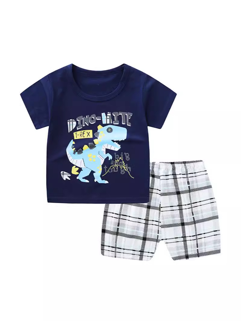 25 summer new children's cotton short sleeve suit boys and girls plus size children's two suit children's clothing a generation of hair