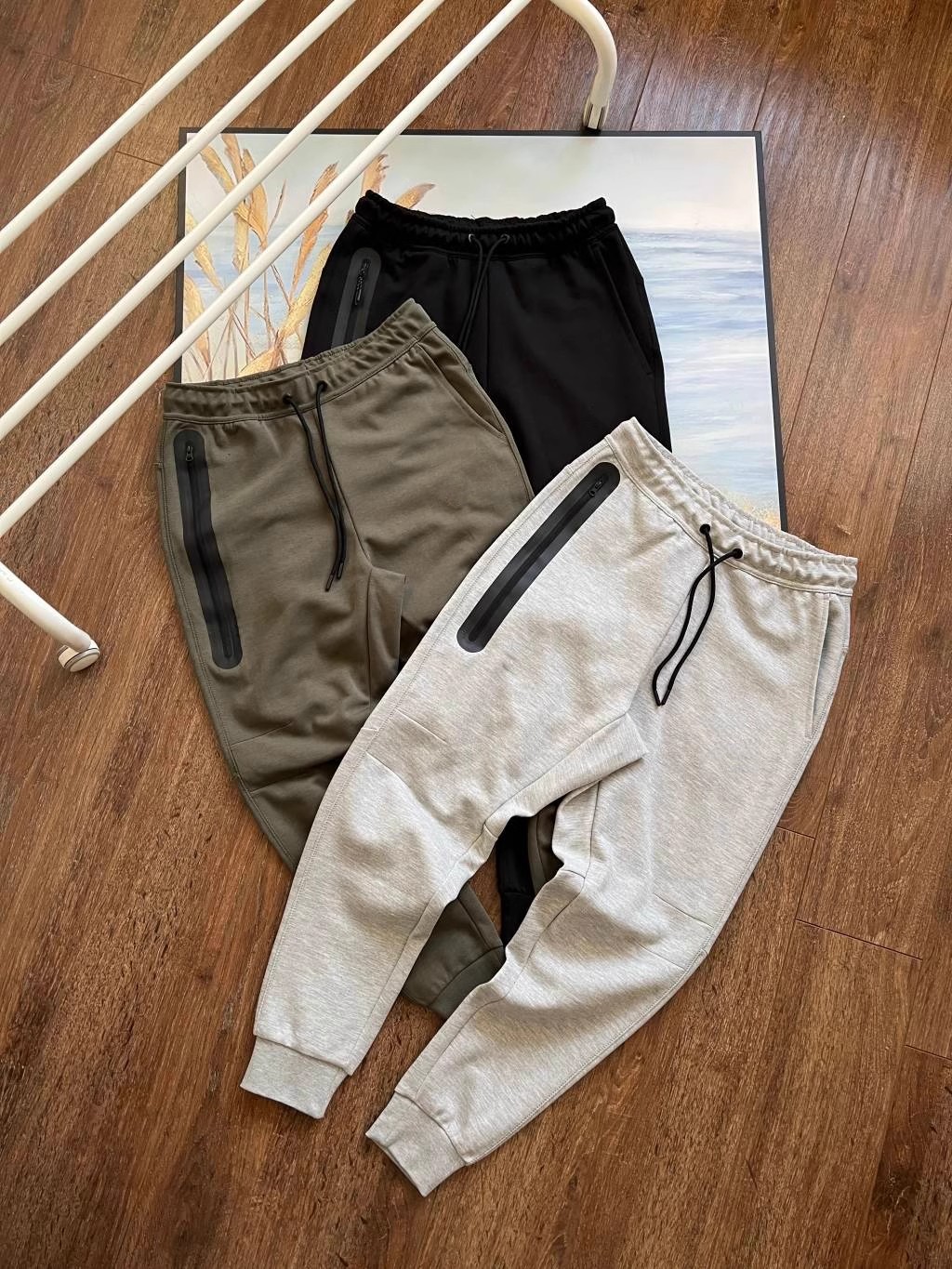 2024 New Men's Air Layer Cotton Sports Pants Spring, Autumn and Winter Color-matching Drawstring Sweatpants Leggings Casual Trendy Pants