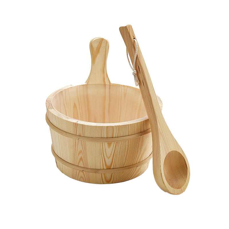 Sauna Room Wooden Bucket Wooden Spoon Sauna Watering Wooden Bucket Sweat Steaming Satchel Wooden Bucket Bathhouse Dry Steaming Bucket Accessories