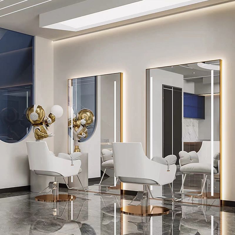 New Trendy Internet-Famous Hair Salon Mirror Table, Single-Sided Trendy Floor Mirror with Lights for Hairdressing Salon Use