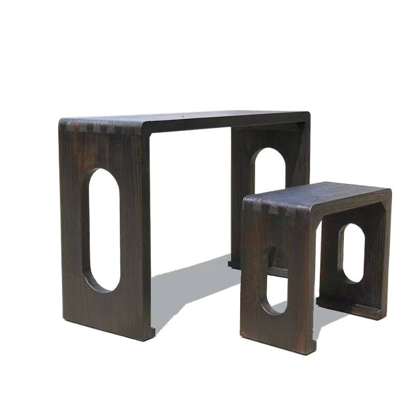 Multifunctional Solid Wood Integrated Table and Stool, Paulownia Wood Guqin Table and Stool, Ancient Style Chinese Calligraphy Integrated Table