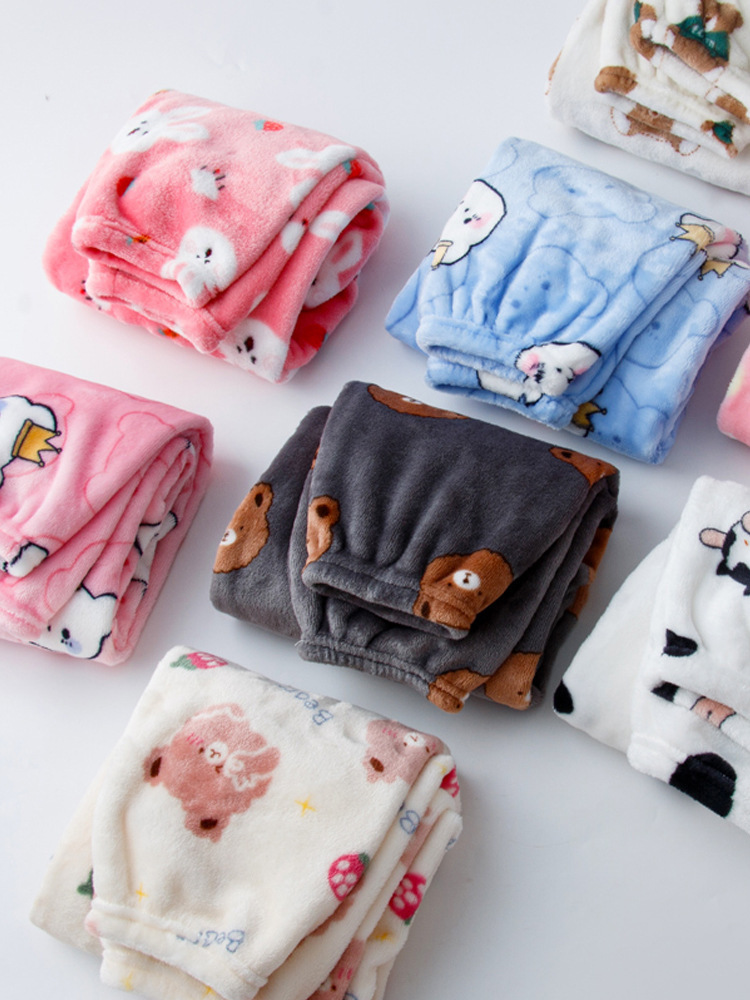 Autumn and Winter Thickeneded Kidsren's Pajamas, Coral Velvet Boys' Loose Home Pants, Baby Warm Girls' Flannel Pants
