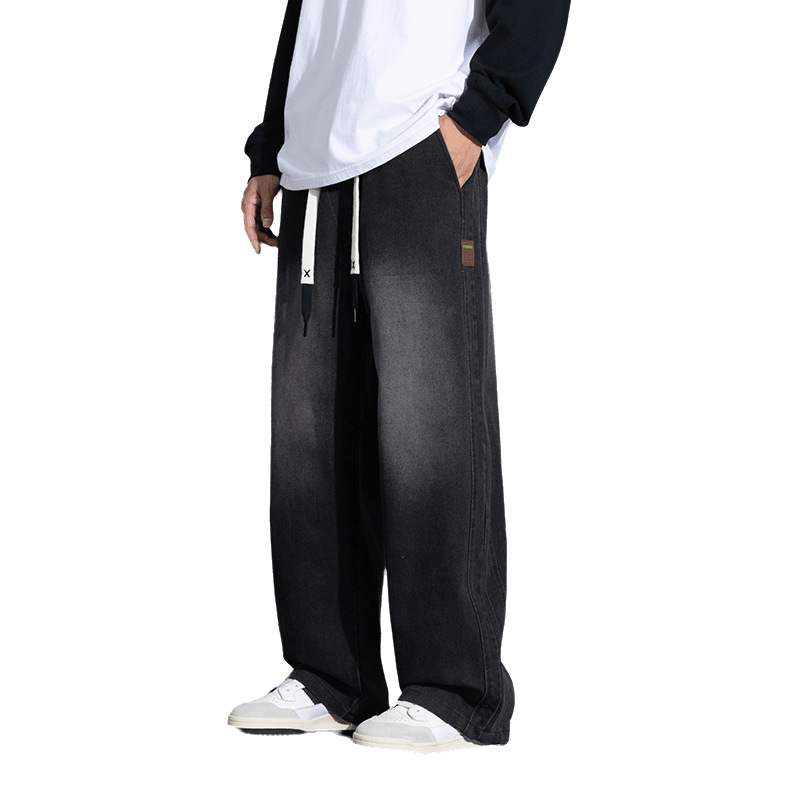 JYF-A502JR New Straight High Street Personalized Jeans American Style Retro Slimming Plus Fat plus size fleece-lined Thickened