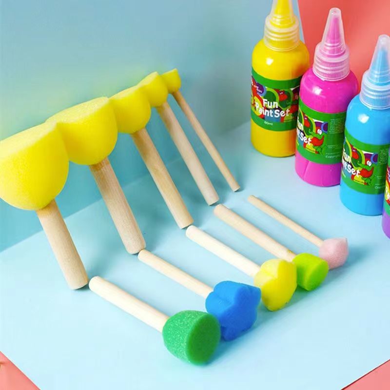 Wooden handle mushroom head sponge brush children's diy painting sponge seal pigment graffiti art brush manufacturers wholesale