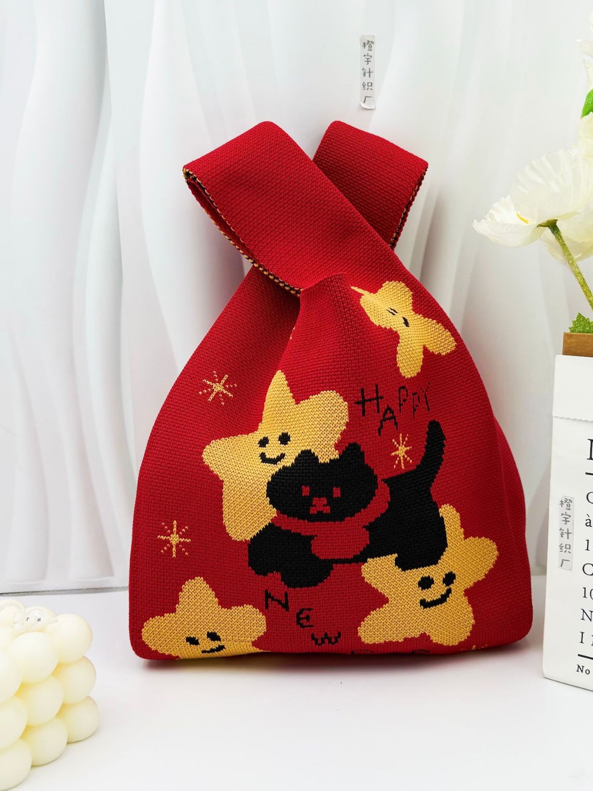 2025 Spring New Korean Knitted Hand Bag Daily All-match Waler Wrist Bag 3.8 Festival Gift Flower Bag