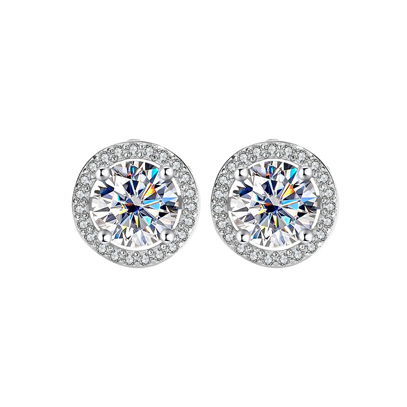 s925 silver Moissanite One Carat Earrings Women's Round Earrings Elegant simple Wedding Ear Jewelry Live supply