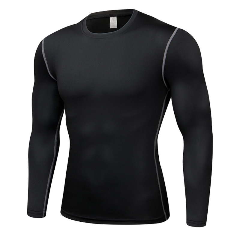 In stock tights men's winter warm workout clothes sports quick-drying fleece-lined long sleeve running basketball stretch training clothes