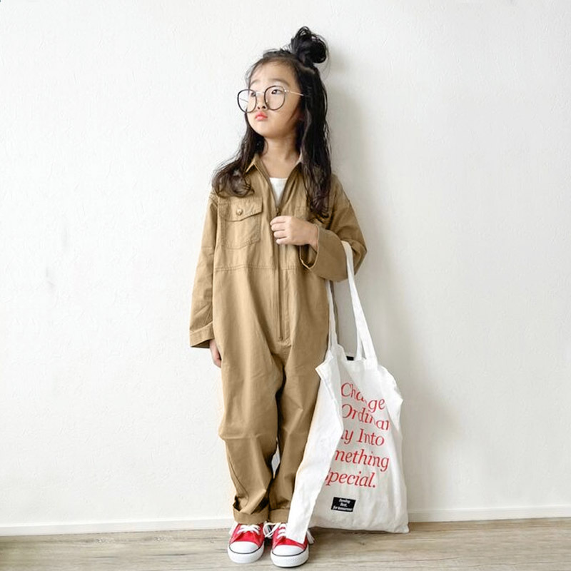 ANKRT Spring Japanese Parent-Child Loose Tooling Zipper Jumpsuit Boys' Jumpsuit Girls' Korean Casual