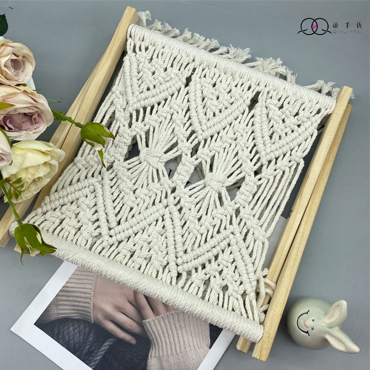 Nordic style cotton rope woven magazine rack bohemian folding storage rack solid wood storage hand woven