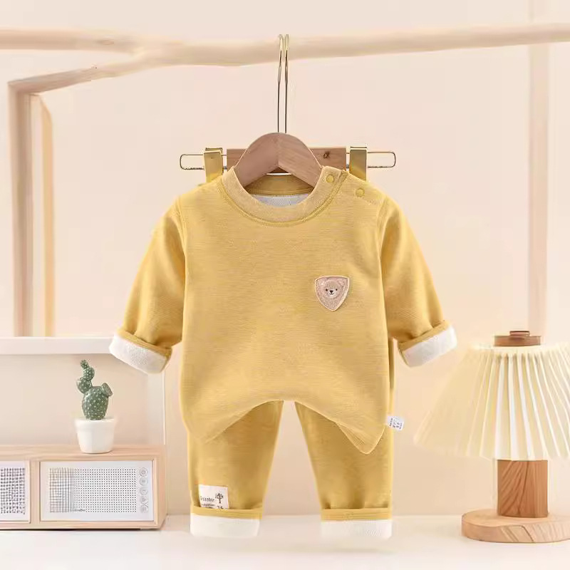 Silk cashmere baby fleece suit autumn and winter long-sleeved long-sleeved autumn clothes long pants thickened warm men's and women's baby home wear